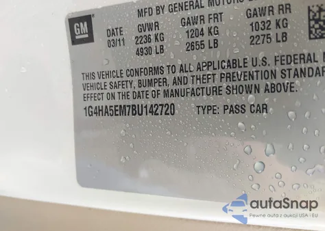 2011 Buick Lucerne Cx из США, поврежденный, VIN 1G4HA5EM7BU142720